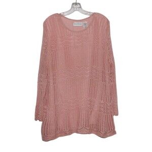 Alfred Dunner Lined Open Knit Long Sleeve Tunic Sweater Pink Size XL